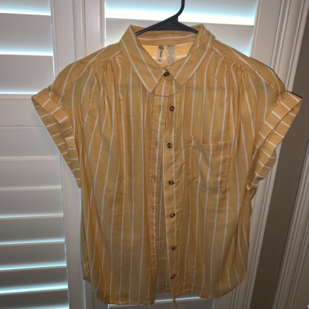 Yellow and white striped button down